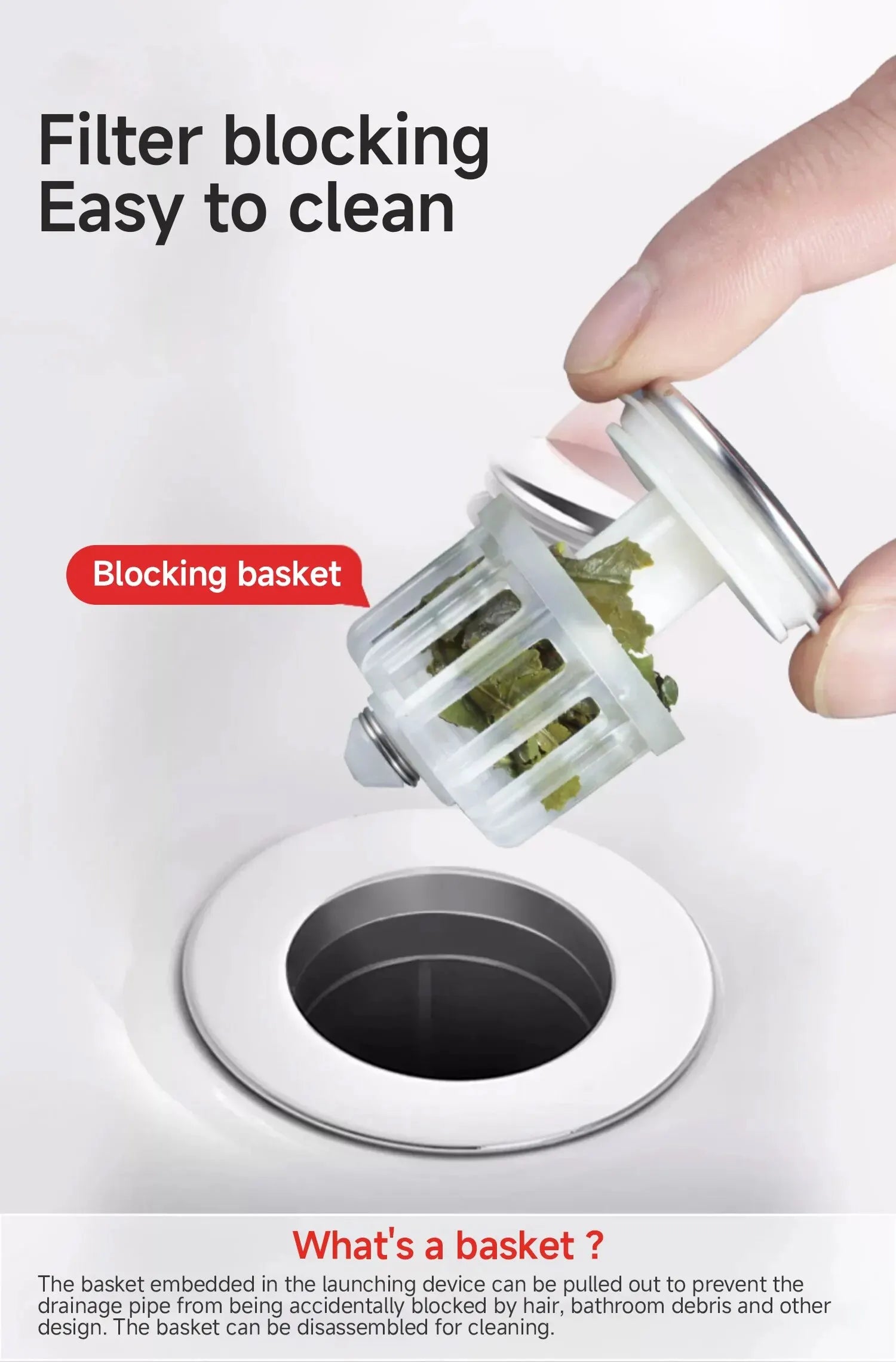Universal Pop-Up Sink Drain Stopper with Hair Catcher | Anti-Clog Bathroom Basin Filter