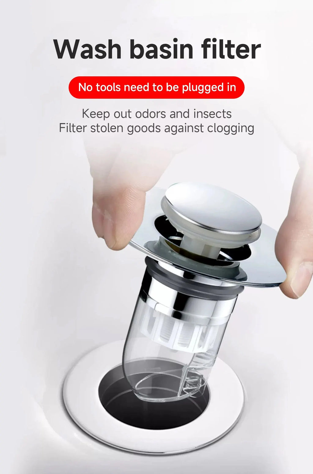 Universal Pop-Up Sink Drain Stopper with Hair Catcher | Anti-Clog Bathroom Basin Filter