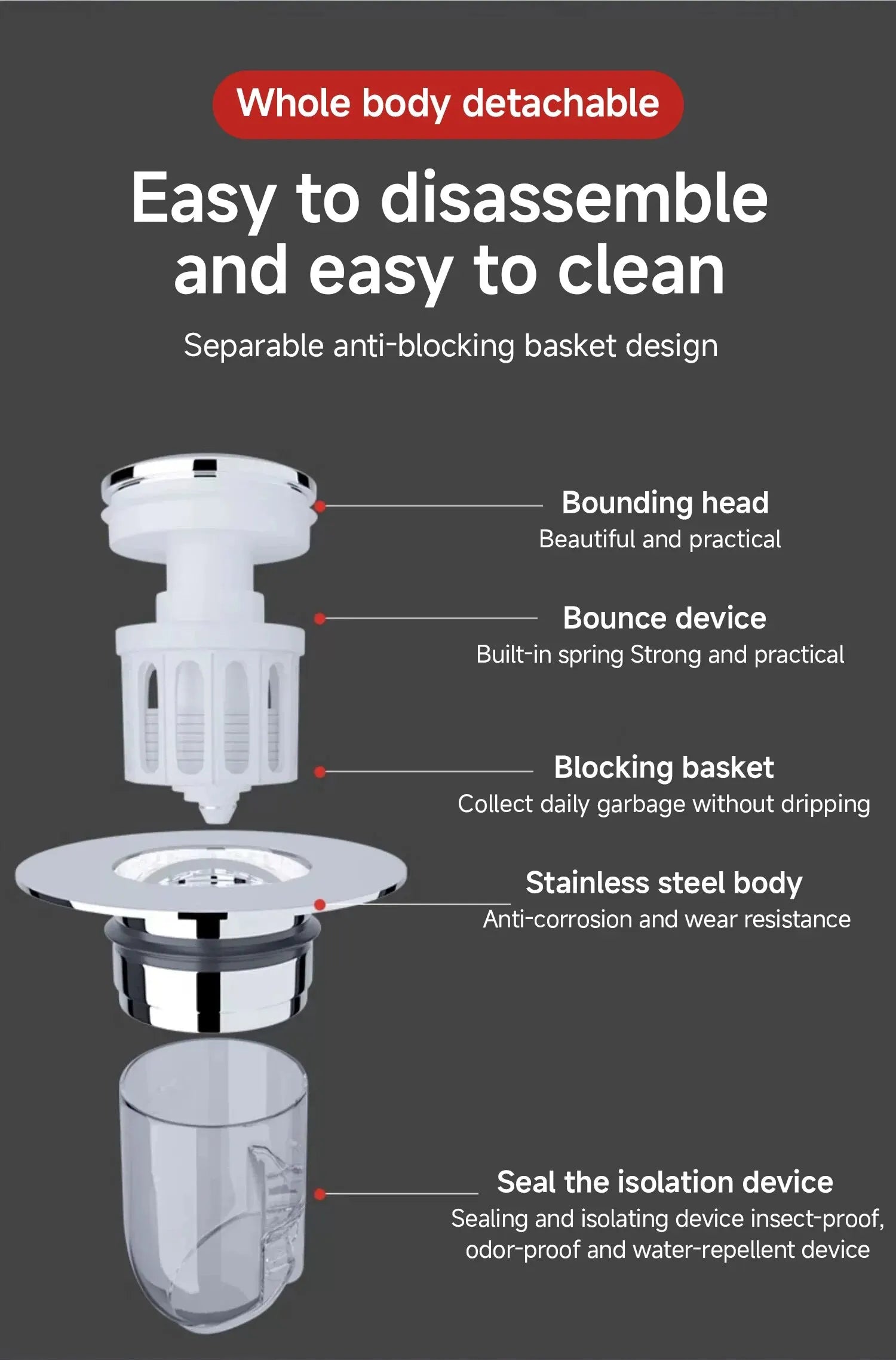 Universal Pop-Up Sink Drain Stopper with Hair Catcher | Anti-Clog Bathroom Basin Filter