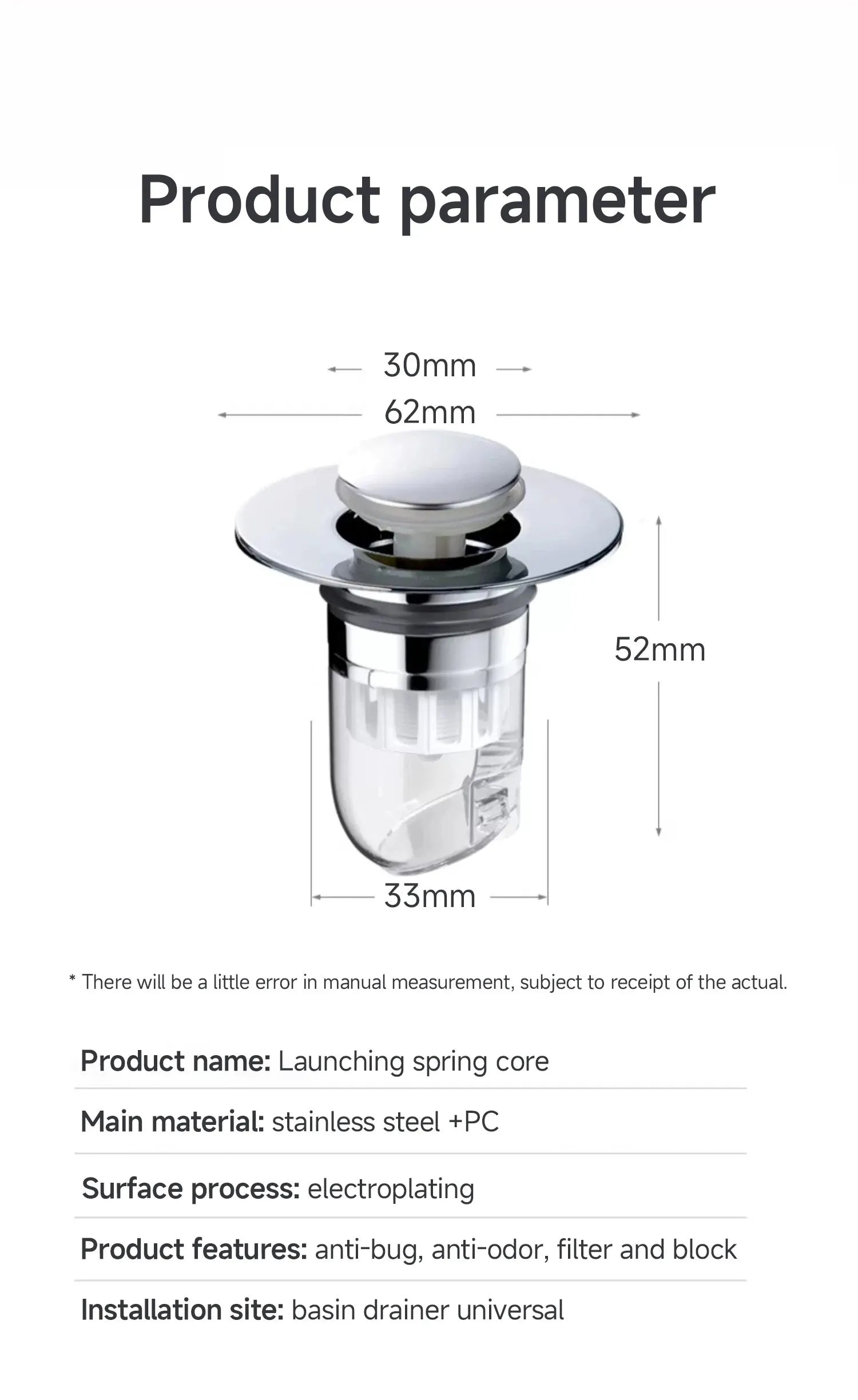 Universal Pop-Up Sink Drain Stopper with Hair Catcher | Anti-Clog Bathroom Basin Filter